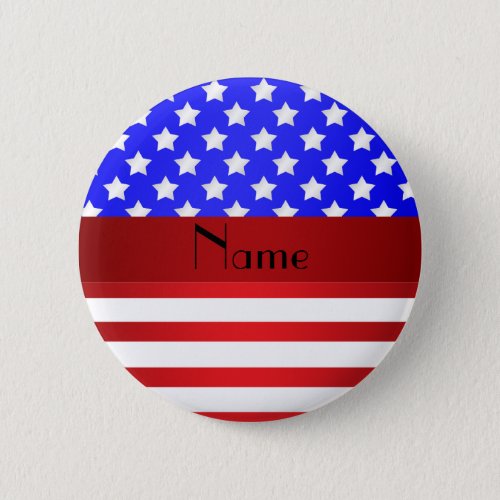 Personalized name patriotic stripes button