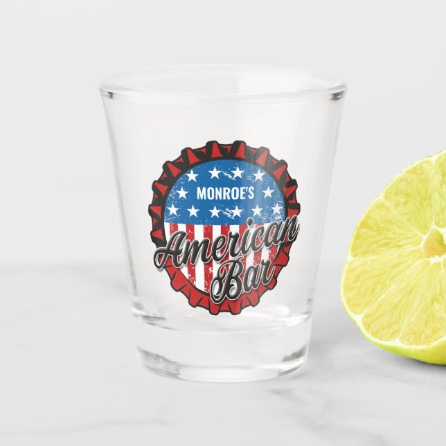 Personalized NAME Patriotic USA Flag American Bar Shot Glass (Front)