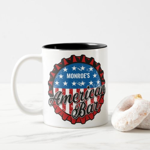 Personalized NAME Patriotic USA Flag American Bar Two_Tone Coffee Mug