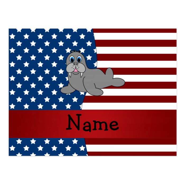 Personalized name Patriotic walrus Post Cards