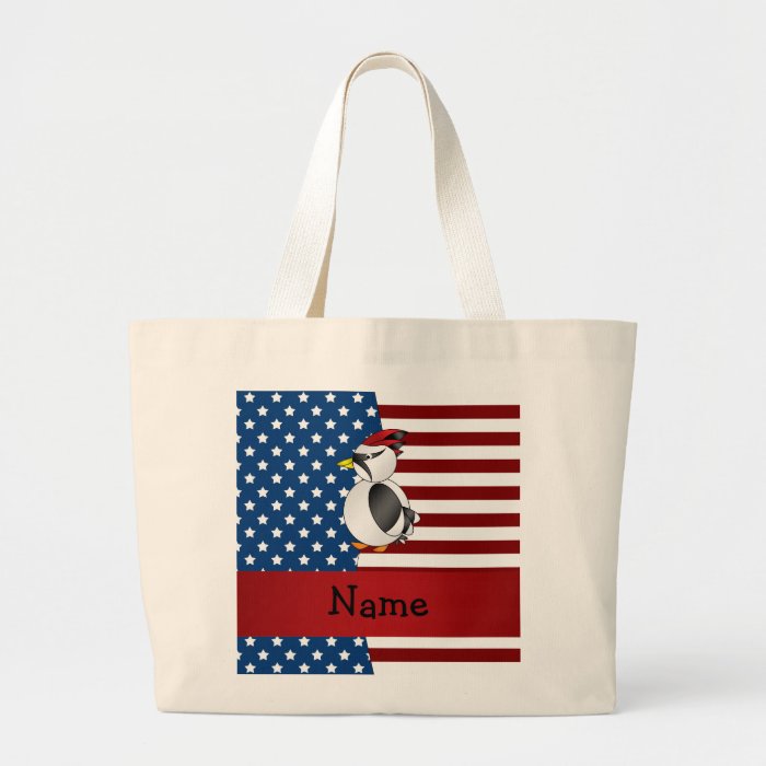 Personalized name Patriotic woodpecker Tote Bags