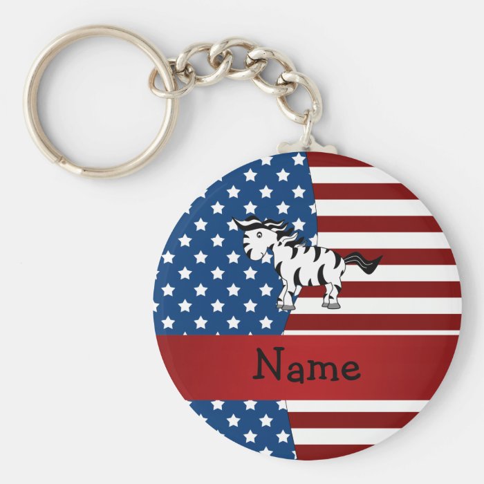Personalized name Patriotic zebra Keychains