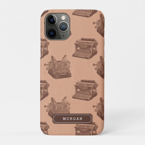 Personalized Name Pattern Brown Vintage Typewriter iPhone 11 Pro Case