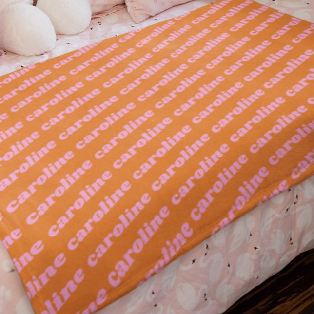 Personalized Name Pattern Retro Font Pink Orange Fleece Blanket (Creator Uploaded)