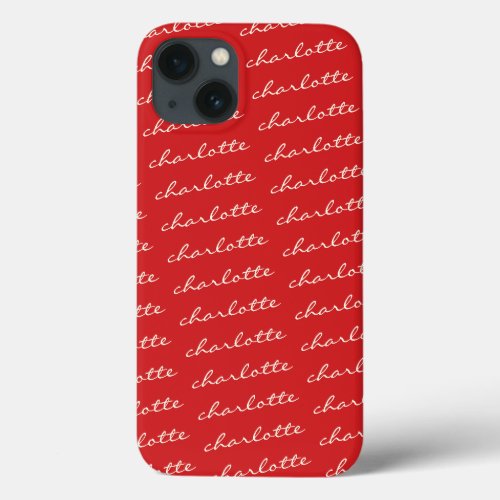 Personalized Name Pattern Script Typography in Red iPhone 13 Case