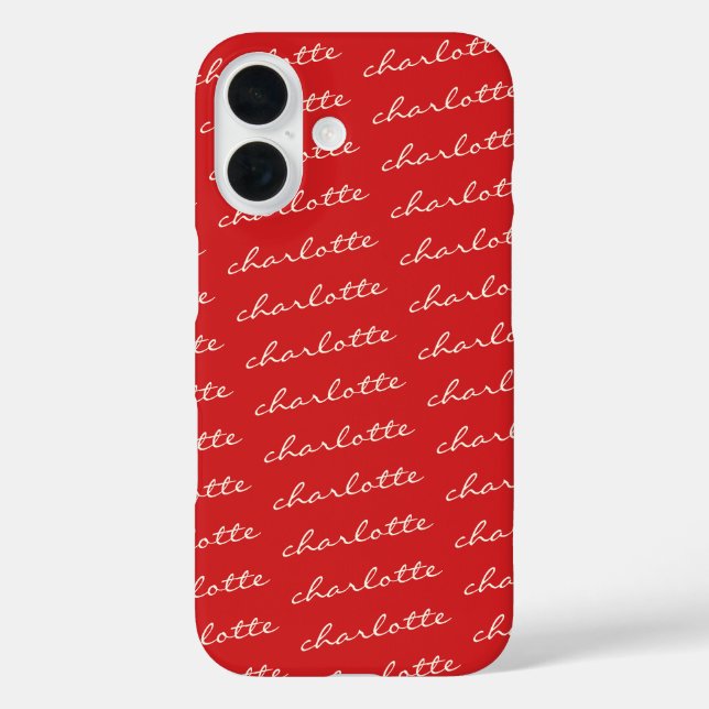 Personalized Name Pattern Script Typography in Red Case-Mate iPhone Case (Back)