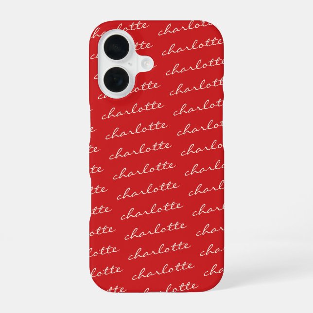 Personalized Name Pattern Script Typography in Red Iphone Case (Back)