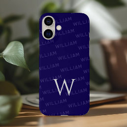 Personalized name patterned, Simple Monogram iPhone 16 Plus Case