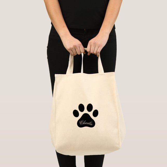 Personalized Name Paw Print Reusable Grocery Tote Bag (Front (Product))