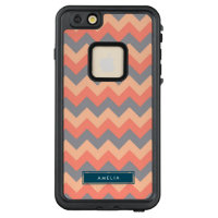 Personalized Name Peach and Grey Chevron LifeProof FRĒ iPhone 6/6s Plus Case