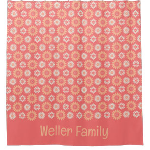 Personalized Name Peach, Coral, & Cream Floral Shower Curtain