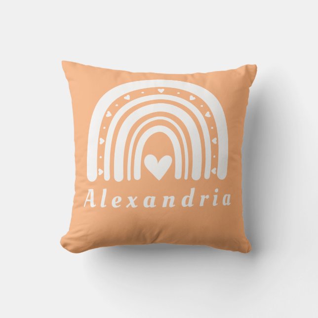 Personalized Name Peach Rainbow Throw Pillow (Front)
