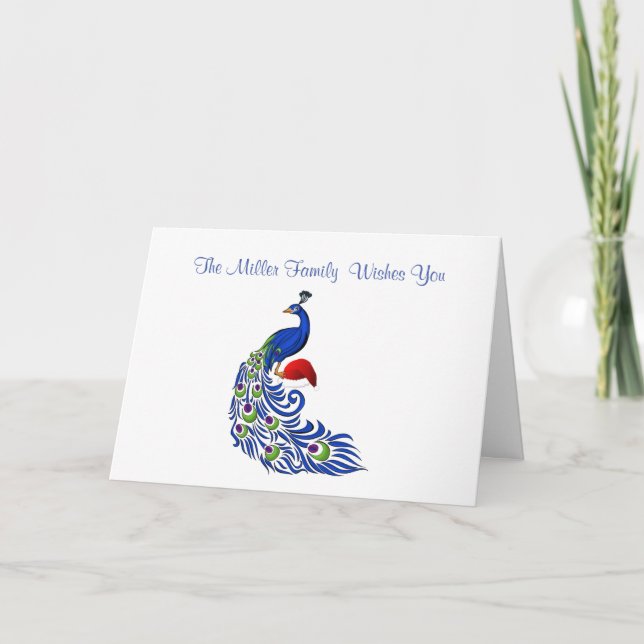 Personalized Name Peacock Christmas Card (Front)