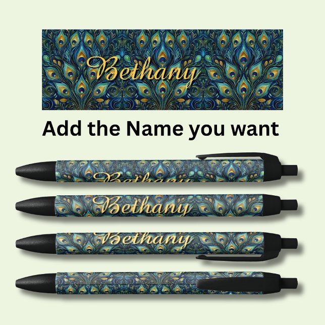 Personalized Name Peacock Feathers Pen (Creator Uploaded)