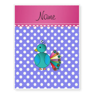 Personalized name peacock light purple polka dots temporary tattoos