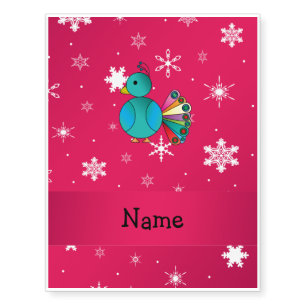 Personalized name peacock pink snowflakes temporary tattoos