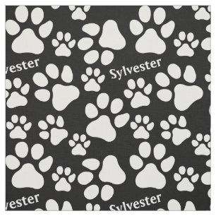Personalized Name Ped Dog Paw Print Black Pattern Fabric