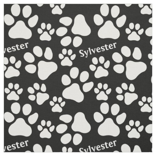 Personalized Name Ped Dog Paw Print Black Pattern Fabric