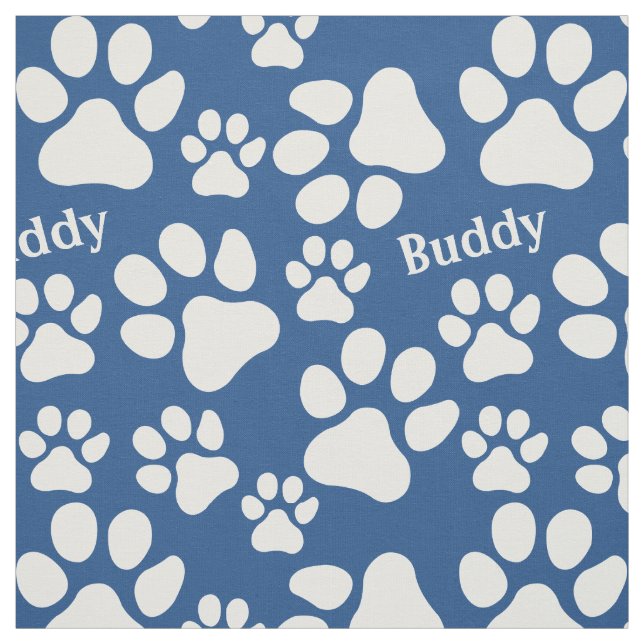 Personalized Name Ped Dog Paw Print Blue Pattern Fabric (Swatch)