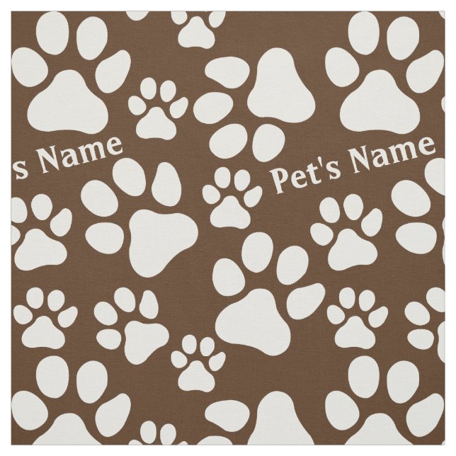 Personalized Name Ped Dog Paw Print Brown Pattern Fabric (Swatch)