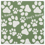 Personalized Name Ped Dog Paw Print Green Pattern Fabric