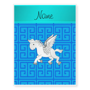 Personalized name pegasus blue greek key temporary tattoos