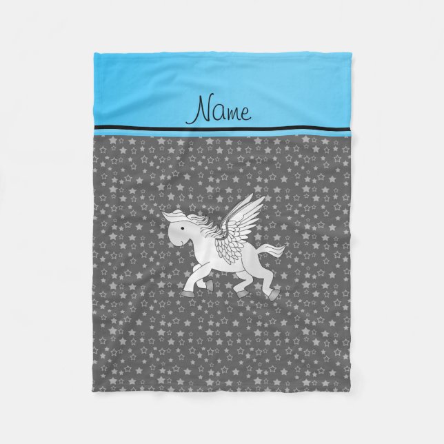 Personalized name pegasus gray stars fleece blanket (Front)