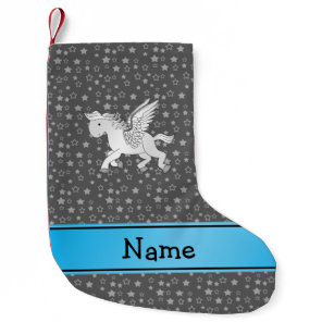 Personalized name pegasus gray stars small christmas stocking