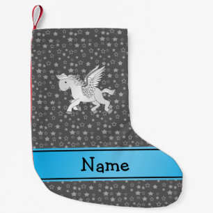 Personalized name pegasus gray stars small christmas stocking