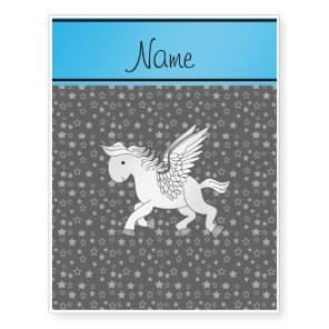 Personalized name pegasus gray stars temporary tattoos