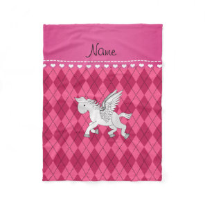Personalized name pegasus pink argyle fleece blanket