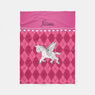 Personalized name pegasus pink argyle fleece blanket