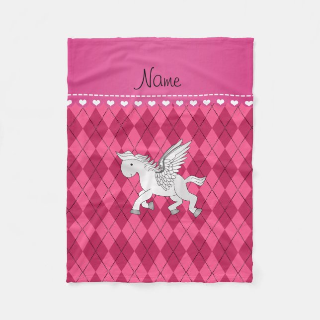 Personalized name pegasus pink argyle fleece blanket (Front)