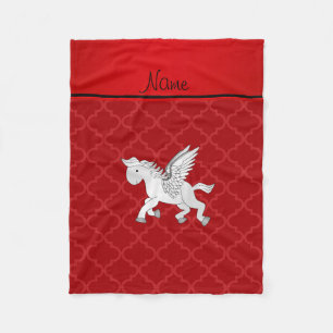 Personalized name pegasus red moroccan fleece blanket
