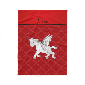 Personalized name pegasus red moroccan fleece blanket