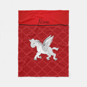 Personalized name pegasus red moroccan fleece blanket