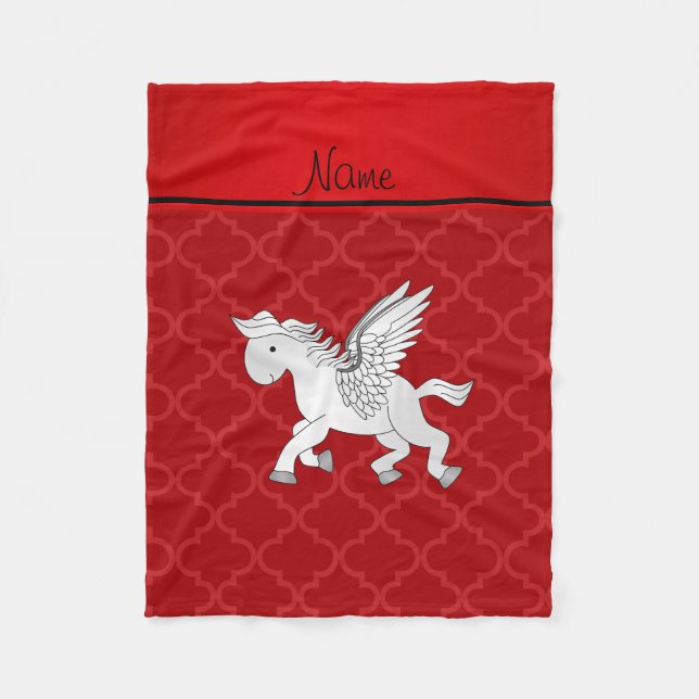Personalized name pegasus red moroccan fleece blanket (Front)