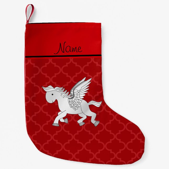 Personalized name pegasus red moroccan small christmas stocking (Front)