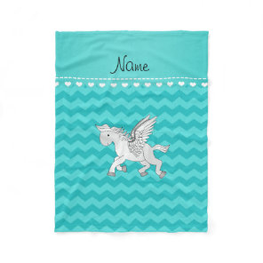 Personalized name pegasus turquoise chevrons fleece blanket