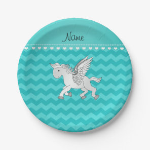 Personalized name pegasus turquoise chevrons paper plates