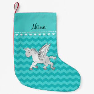 Personalized name pegasus turquoise chevrons small christmas stocking
