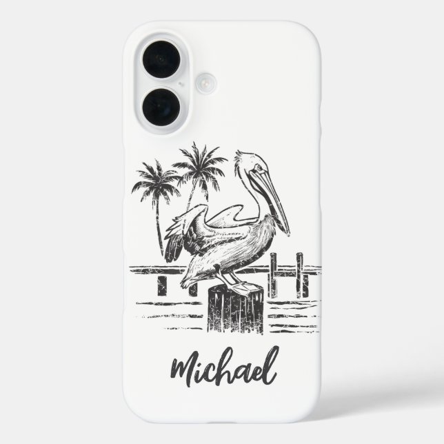 Personalized Name Pelican On A Post Palm Tree  Case-Mate iPhone Case (Back)