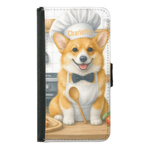Personalized Name Pembroke Welsh Corgi Dog Chef Samsung Galaxy S5 Wallet Case