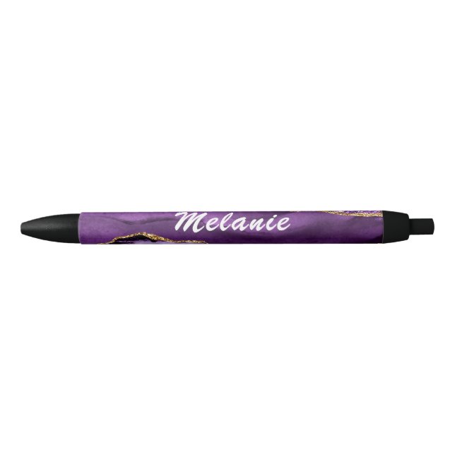 Personalized Name Pen Agate Purple Gold Marble (Front)