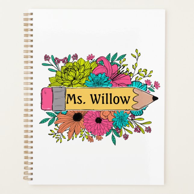 Personalized Name Pencil Wild Flowers Planner (Front)