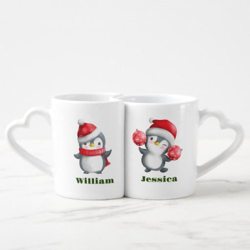 Personalized Name Penguin Couple Xmas Christmas    Coffee Mug Set