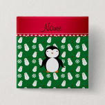 Personalized name penguin green snowmen snowflakes pinback button