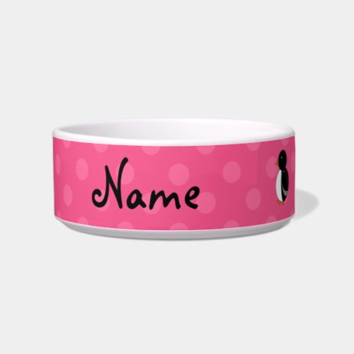 Personalized name penguin pink polka dots bowl