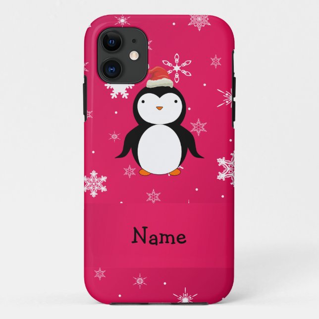 Personalized name penguin pink snowflakes Case-Mate iPhone case (Back)