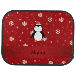 Personalized name penguin red snowflakes car mat